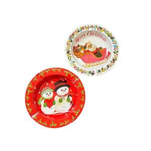 Vintage Tin Merry Christmas Santa and Snow Couple Ashtrays